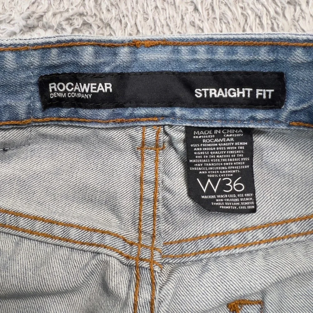 Rocawear Jeans Mens 36 Y2K Baggy Straight Cargo Flap Pocket Light Wash Skater